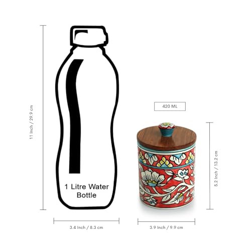 Image 7 of ExclusiveLane Mughal Barrel Multi Utility Storage Ceramic Jar with Wooden Lid 420 ml