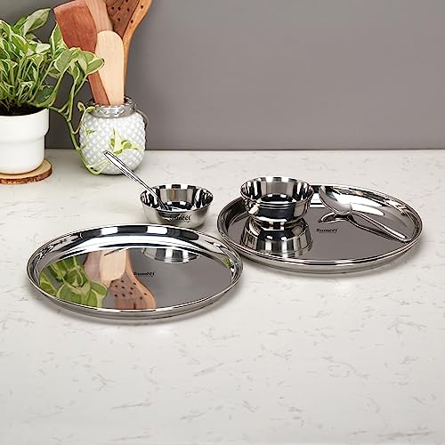 Image 7 of Sumeet Stainless Steel Heavy Gauge Mirror Finish Dinner Set of 9 Pcs (3 Plate, 3 Bowl/Wati, 3 Spoon), Silver