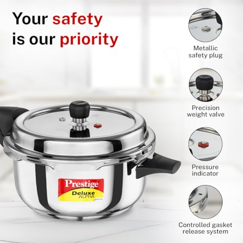 Image 7 of Prestige Stainless Steel Deluxe Alpha Svachh Outer Lid Deep Pressure Pan Cooker 5 Litre