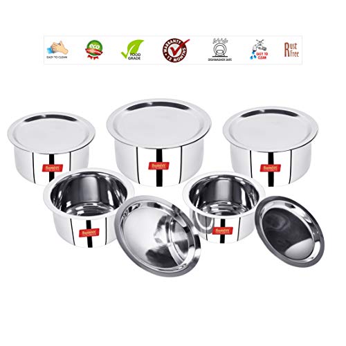 Image 7 of Sumeet Induction & Gas Stove Friendly Stainless Steel 5 Pcs Big Size Container Set/Tope/Cookware Set With Lids (1 Ltr To 3 Ltr), 10 Pcs Set, White