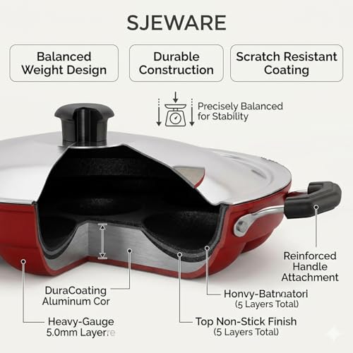 Image 7 of SJE WARE Appam Maker/Appe Pan Non Stick with Lid 12 pits