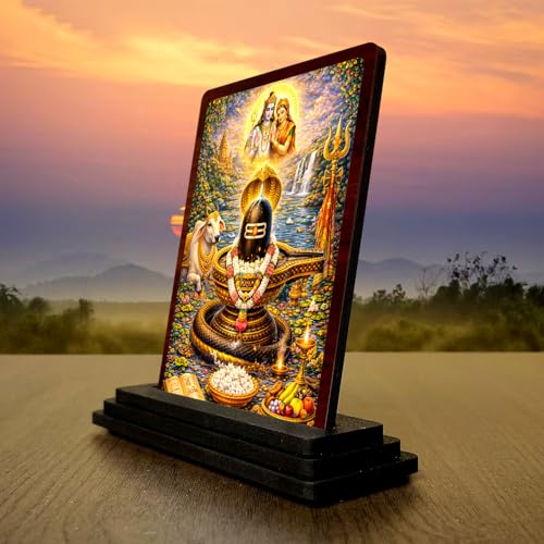 Image 3 of HD Printed Shivling Wooden Idol 4x5 Inch Heritage Artwork Spiritual Showpiece