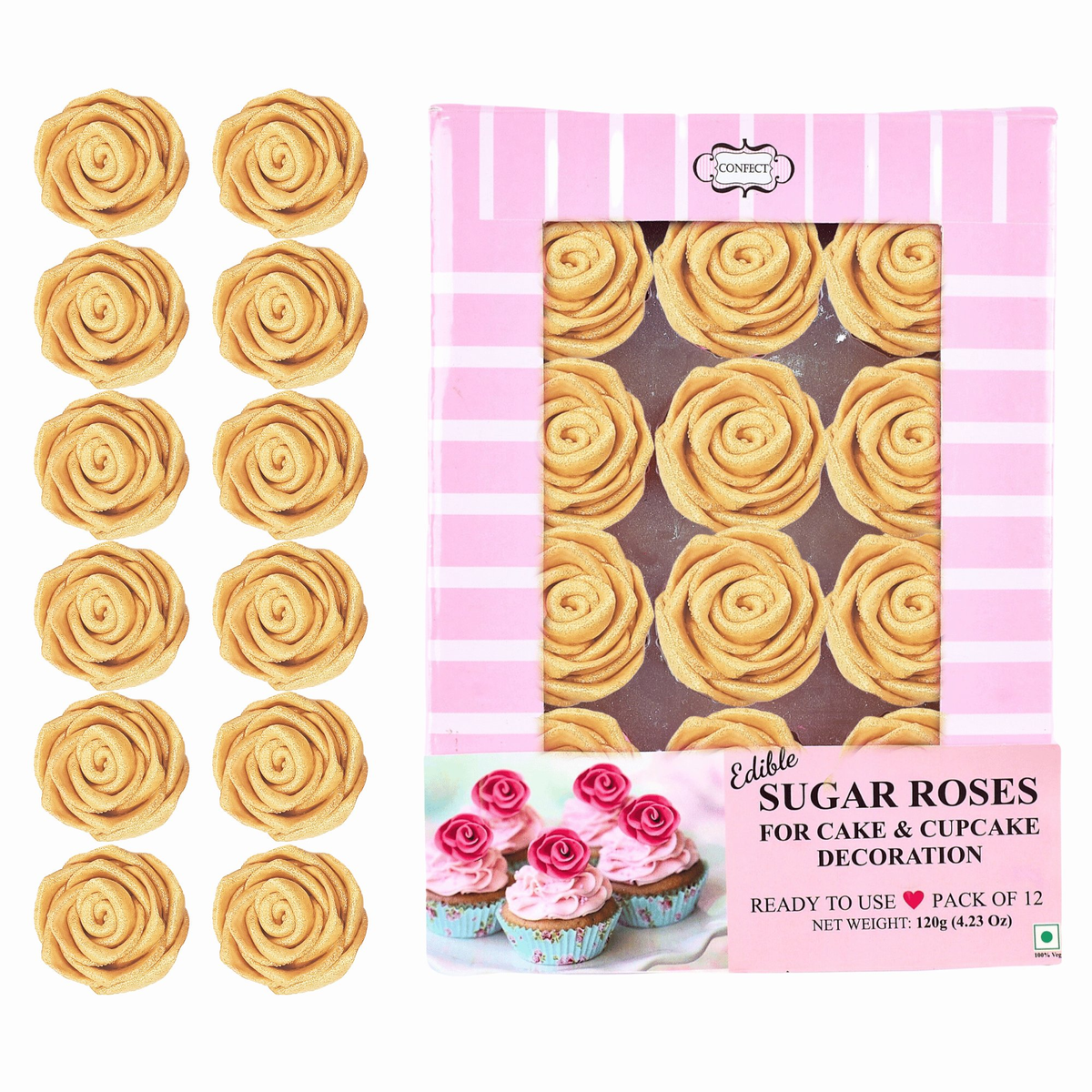 Image 7 of Confect Champagne Gold | Edible Metallic Sugar Roses Topper