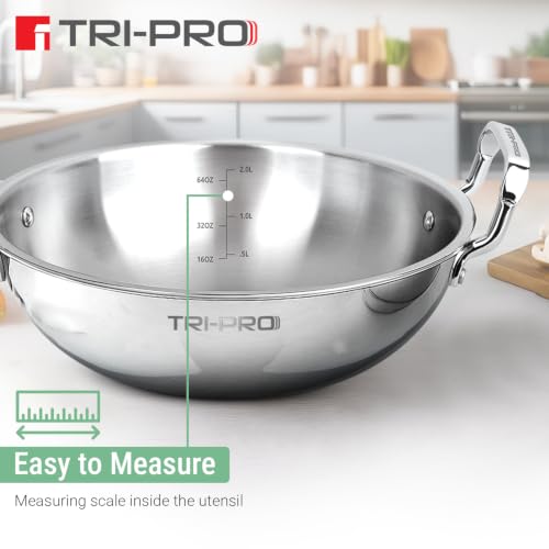 Image 7 of BERGNER TriPro Triply Stainless Steel 3 Pcs Cookware Set - 24cm (3L) Indian Wok/Kadai with Lid and 16cm (1.7L) Teapan