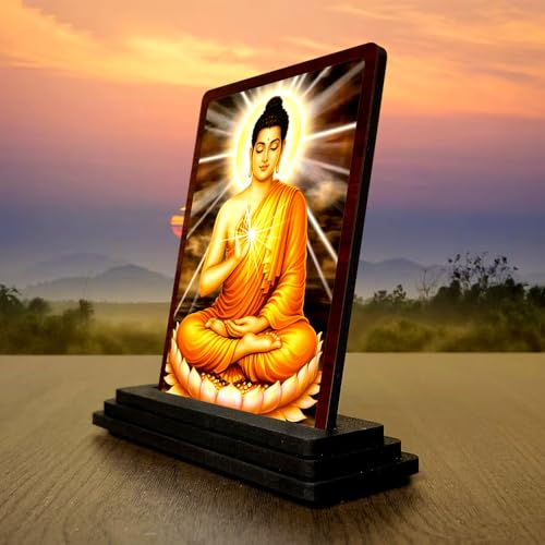 Image 3 of Buddha Timeless Prayer Wooden Idol 4x5 Inch HD Printed Table Decor for Home Temple