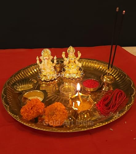 Image 6 of Gold Art India Laxmi Ganesh Gold Plated Off White Terracotta Idol for Home With Coin (2.8 Inch)