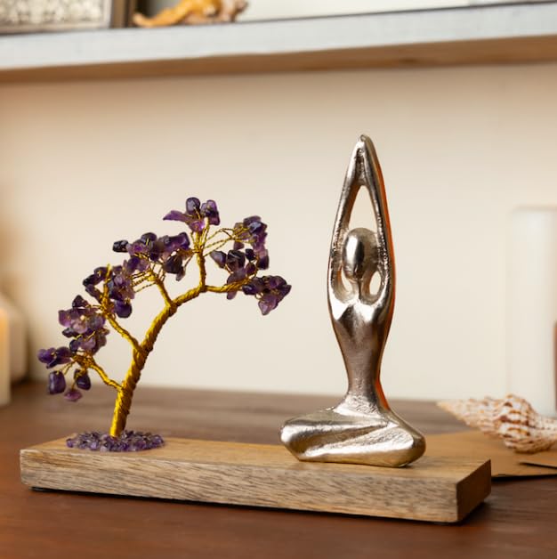 Image 7 of RITUALISTIC Amethyst Crystal Tree Yoga Meditation Figurine on Wooden Base-16×16×6 inch