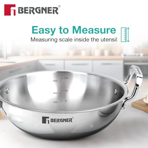 Image 7 of BERGNER TriPro 4 Pcs Tri-Ply Stainless Steel Cookware Combo - 24cm/3L Kadai, 22cm/1L Frypan, 3L Pressure Cooker