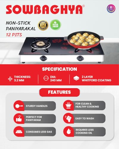 Image 3 of SOWBAGHYA Non Stick 12 Pits Paniyarakkal/Paniyaram Pan 240 mm Dia & 3.2mm Thickness