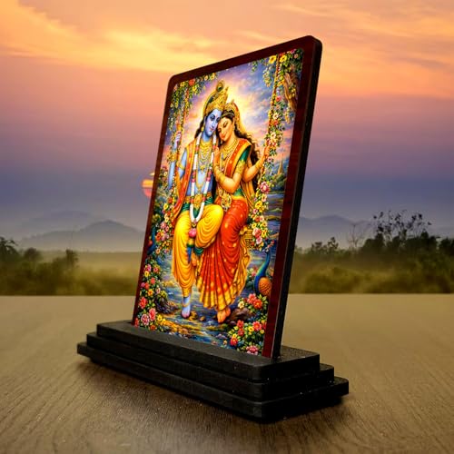 Image 3 of Radha Krishna Wooden Idol for Pooja Room 4x5 Inch HD Printed Elegant Bhakti Decor