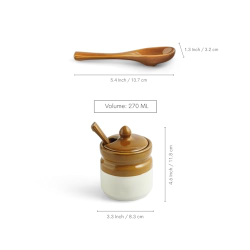 Image 7 of ExclusiveLane 'Barni Tales' Ceramic Pickle Jars for Dining Table With Spoon (Set Of 4, Non-Airtight, 270 ml, Hand-Glazed) | Pickle Jar With Spoon Achar Jar Set Achar Container Set for Dining Table|