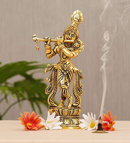 Image 1 of Default Title for the product KridayKraft Lord Krishna Metal Statue,Krishna Murti Playing Flute for Temple Pooja
