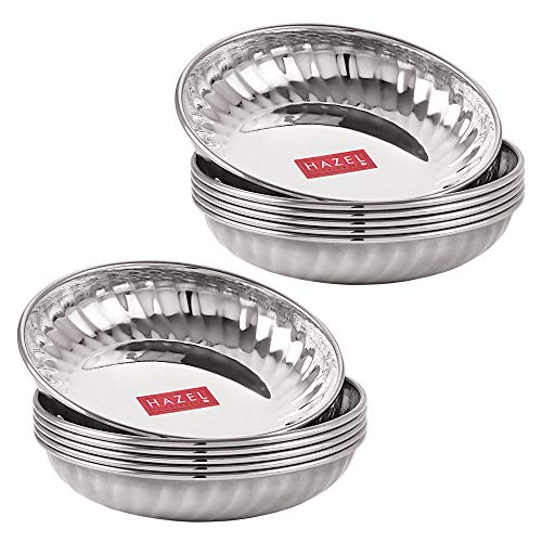 Image 7 of HAZEL Stainless Steel Breakfast Plate Set of 12 | 11.4 cm Small Snacks Serving Plates | Multipurpose Steel Thali for Kitchen & Daily Use