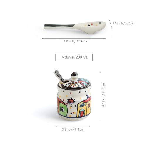 Image 7 of ExclusiveLane 'The Hut' Ceramic Pickle Jars for Dining Table With Spoon (Set Of 3, Non-Airtight, 280 ml, Multi-Purpose)|Pickle Jar With Spoon Achar Jar Set Achar Container Set for Dining Table|