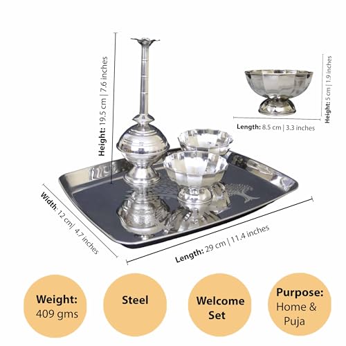 Image 6 of Spillbox Stainless Steel Pooja Thambulam Plate Welcome Set