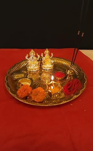 Image 6 of Gold Art India Kamal Laxmi Ganesh Gold Silver Plated Two Tone Idol for Home Decor with Gold Plated Coin Laxmi Ganesh Idol for Diwali Pooja Laxmi Ganesh Murti for Gift, Laxmi Ganesh Idol Set, (3" Inch)