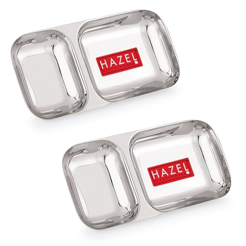 Image 6 of HAZEL Stainless Steel Divided Plate 2 Compartment Set of 2
