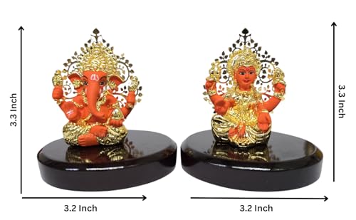 Image 5 of Gold Art India Laxmi Ganesh Gold Plated Orange Terracotta Idol (3.3" Inch)