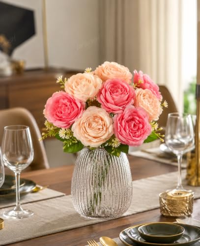 Image 7 of Divyakosh Artificial Flower for Vase (10 Peony Flower Heads), Artificial Flowers Bunch (Vase Not Included), Luxury Floral Centerpiece for Living Room Dining Table Office Decor
