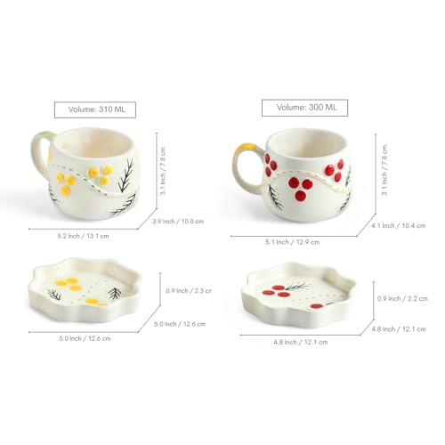 Image 7 of ExclusiveLane Sunbeam Bloom Hand-Painted Ceramic Tea Cup with Saucer Set of 2