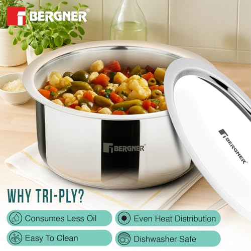 Image 11 of BERGNER Argent Triply Tope with Stainless Steel Lid