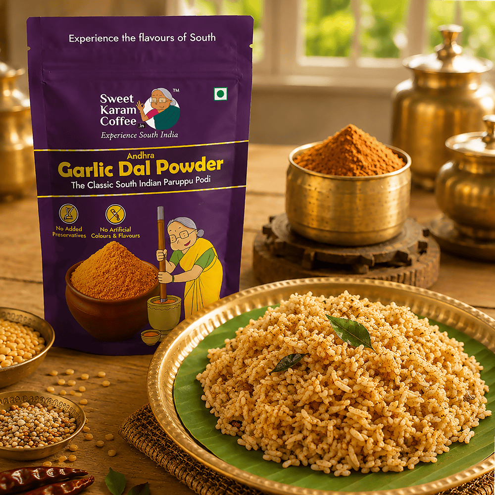 Image 2 of Sweet Karam Coffee Andhra Garlic Dal Powder (Pottu Kadalai Paruppu Podi)