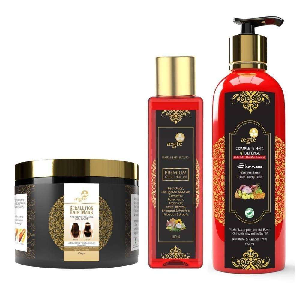 Image 1 of Combo for the product Aegte Hair Care Kit (Onion Oil, Shampoo & Keralution Hair Mask)