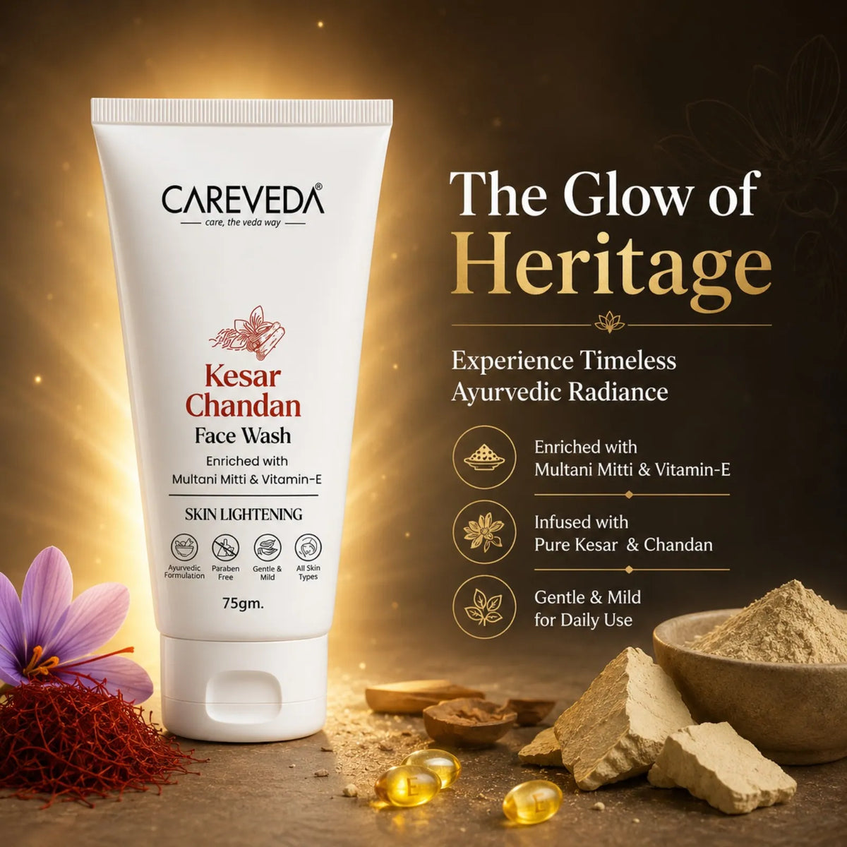 Image 2 of CareVeda Kesar Chandan Face Wash - For Skin Lightening & Deep Nourishment