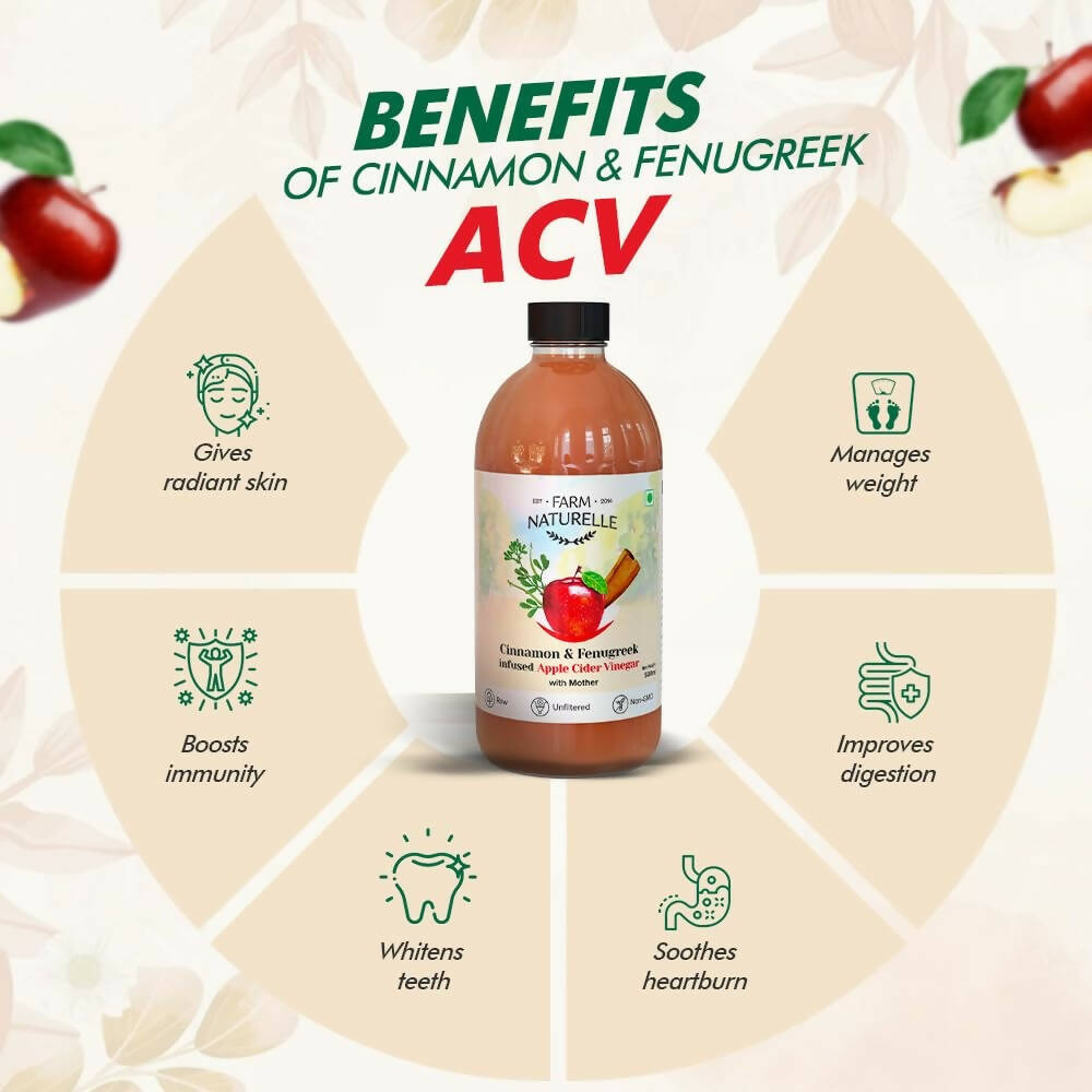 Image 5 of Farm Naturelle Organic Apple Cider Vinegar with Mother and Infused Cinnamon & Fenugreek