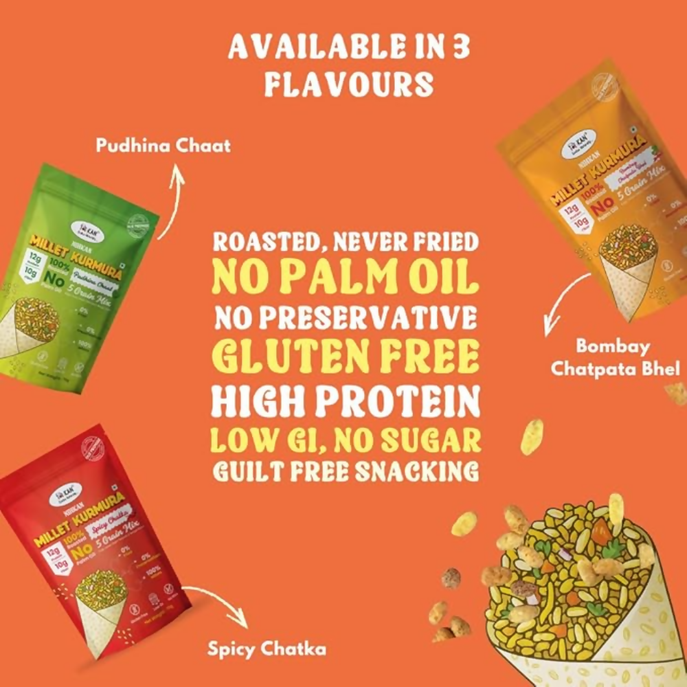 Image 5 of NIHKAN Roasted Ragi Jowar Bajra Kurmura Puffs Mix - Spicy Chatka Flavour