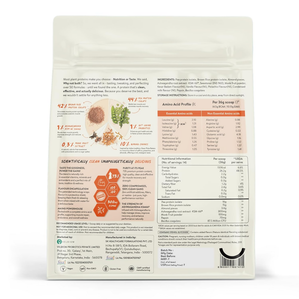 Image 7 of Happy Cultures 26g Tastiest Plant Protein| Kesar Badam Pista