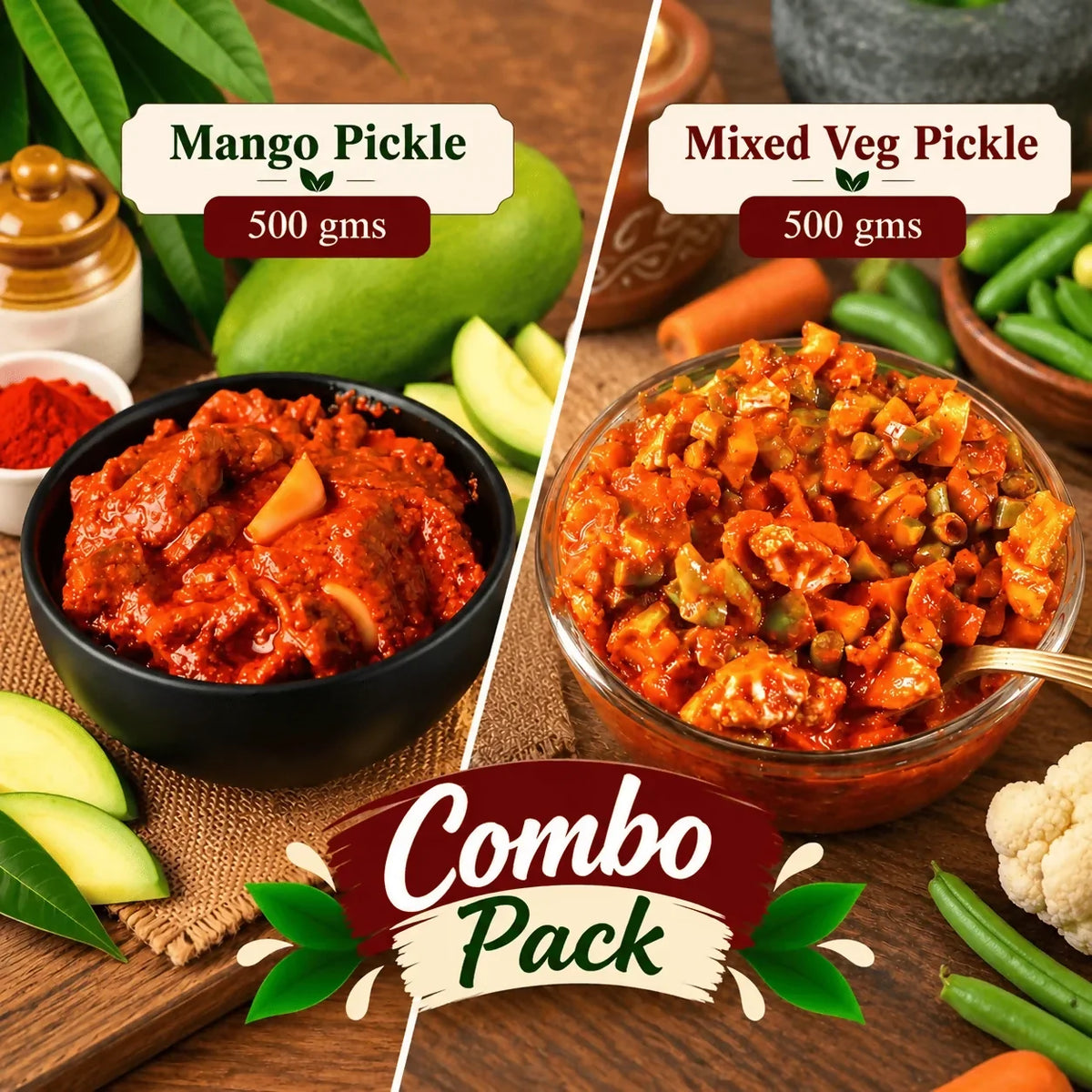 Image 2 of Tenali Ruchulu Pickles Combo: Mango Pickle + Mixed Veg Pickle