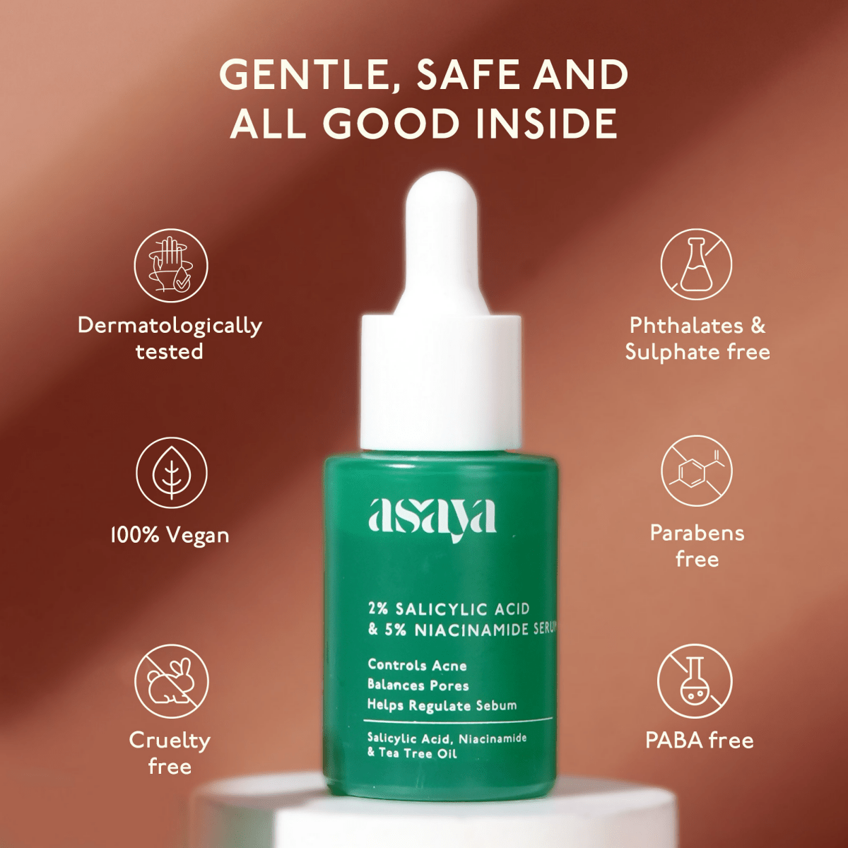 Image 8 of Asaya 2% Salicylic Acid Face Serum For Active Acne & Sebum Control With 5% Niacinamide & Tea Tree Oil