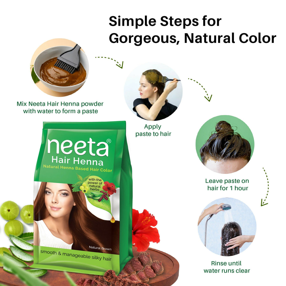 Image 4 of Neeta Henna Powder for Hair- Henna-Based Hair Color-Natural Brown