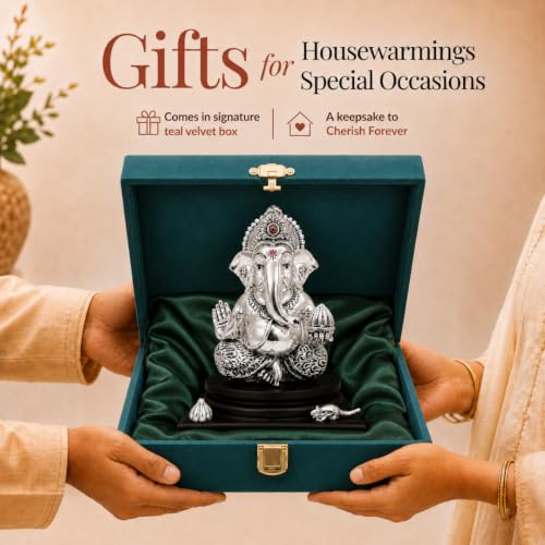 Image 4 of Dev Aastha Silver-Plated Lord Ganesha Idol with Modak & Mushak - Large