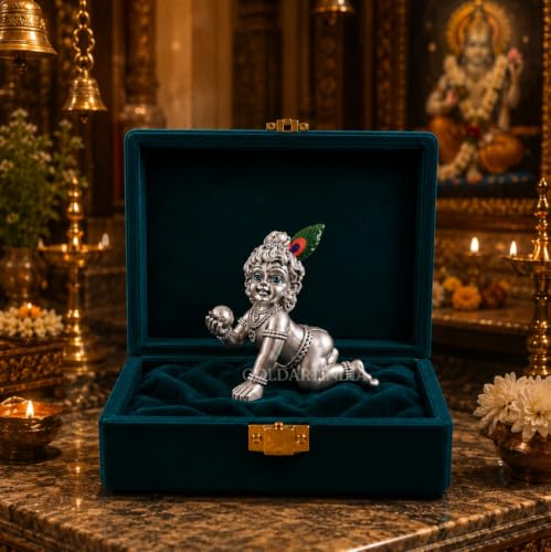 Image 3 of Gold Art India Ganesha Idol for Car Dashboard & Kamdhenu Idol for Vastu Decor (Silver Matte, Oval)