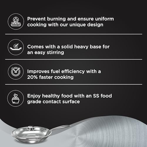 Image 4 of Preethi Metallica Collection Triply Stainless Steel Frypan with Glass Lid, 26 cm, Gas & Induction Compatible, Metal Spatula Friendly