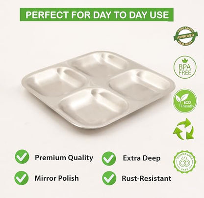 Image 6 of Spillbox Stainless Steel 4 Compartment Side Dish Plate 185gm