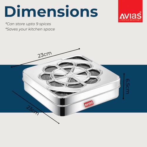 Image 5 of AVIAS Flora 9 Square Stainless Steel Spice Box With See-Through Glass Lid