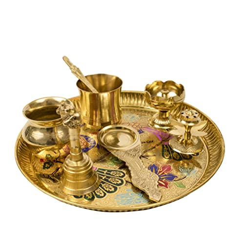 Image 4 of Spillbox Traditional Handcrafted Brass Puja - Peacock Ppset