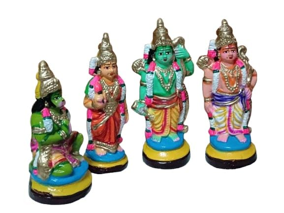 Image 2 of navarathiri golu bommala koluvu kolu Clay Doll ramar dharbar(ramar Set) 10 inch sita Laxhman Hanuman Combo Set height27cm