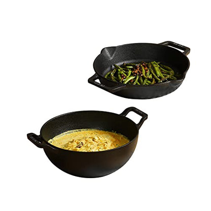 Image 2 of Meyer Pre-Seasoned Cast Iron 3 Piece Cookware Set - 24cm Skillet + 24cm Deep Kadai with Interchangeable Lid