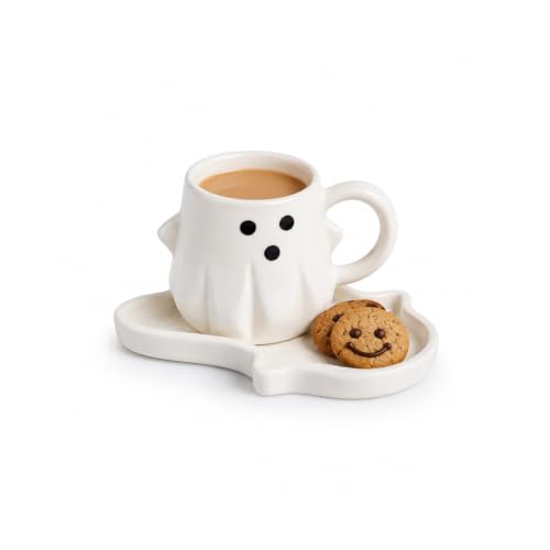 Image 2 of ExclusiveLane 'Ghost Spark' Hand Painted Ceramic Tea Cup with Saucer Ceramic Coffee Cups Chai Tea Cup (Set of 1, 340 ml, Micwave Safe) | Cup and Saucer Set Cup with Saucer
