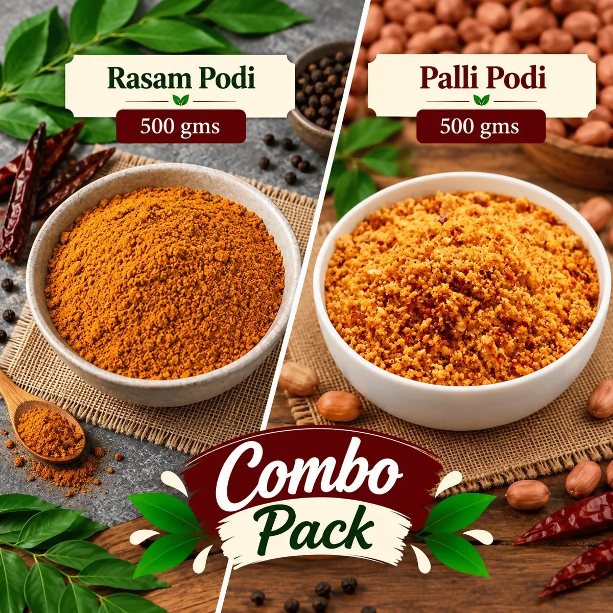Image 2 of Tenali Ruchulu Podi Combo: Palli Podi + Rasam Podi