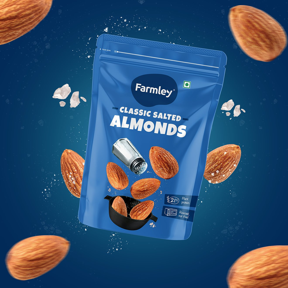 Image 1 of 200 gm / Pack of 1 for the product Farmley Classic Salted Almonds - Roasted, Not Fried