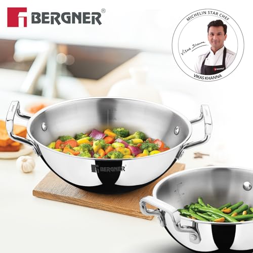 Image 4 of BERGNER TriPro Triply Stainless Steel 2 Pcs Kadai Set - 20cm and 22cm