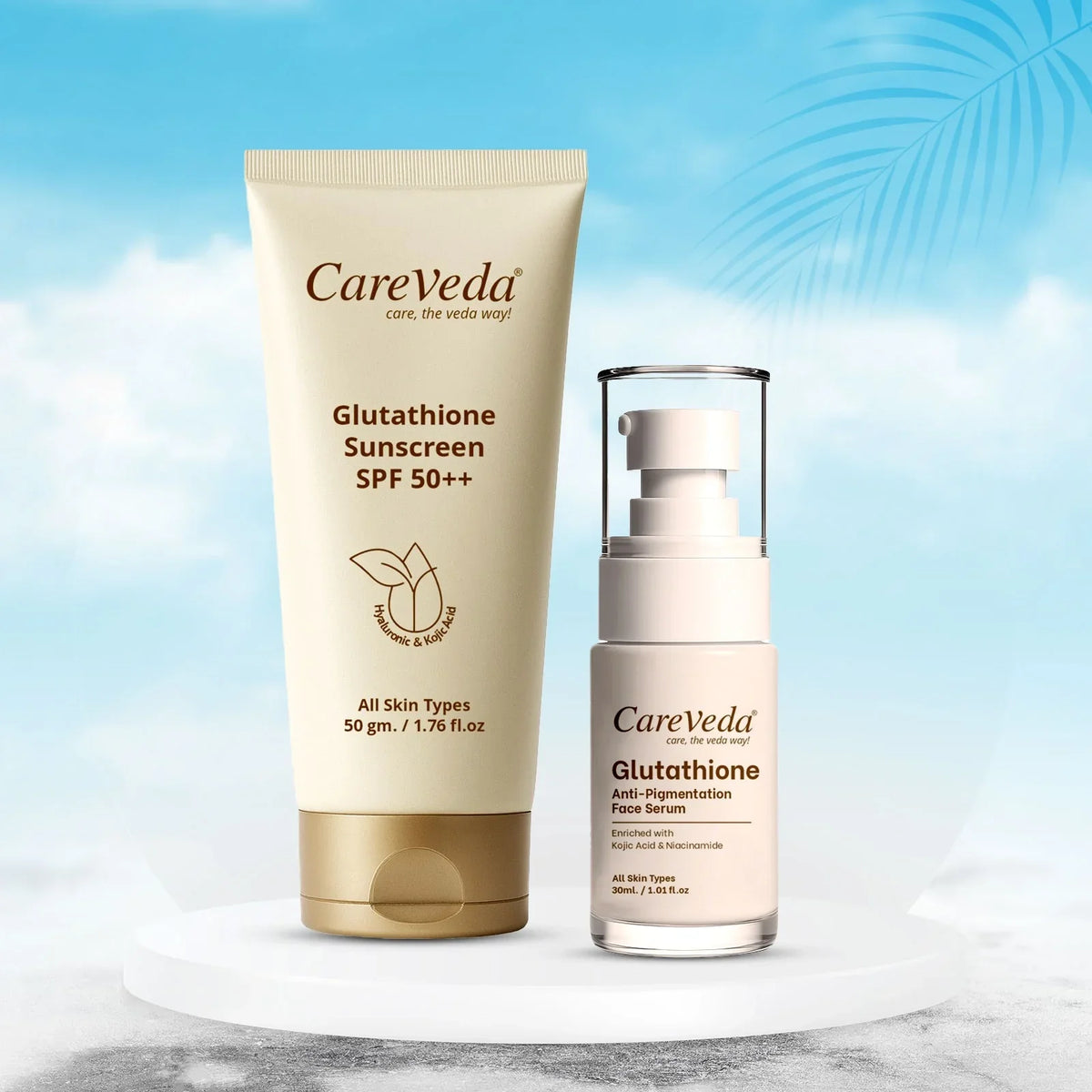 Image 2 of CareVeda Glutathione Skin Care Set of 2 | Face Serum & Sunscreen for Bright, Even-Toned Skin | Anti-Pigmentation & Glow Boost | For Men & Women