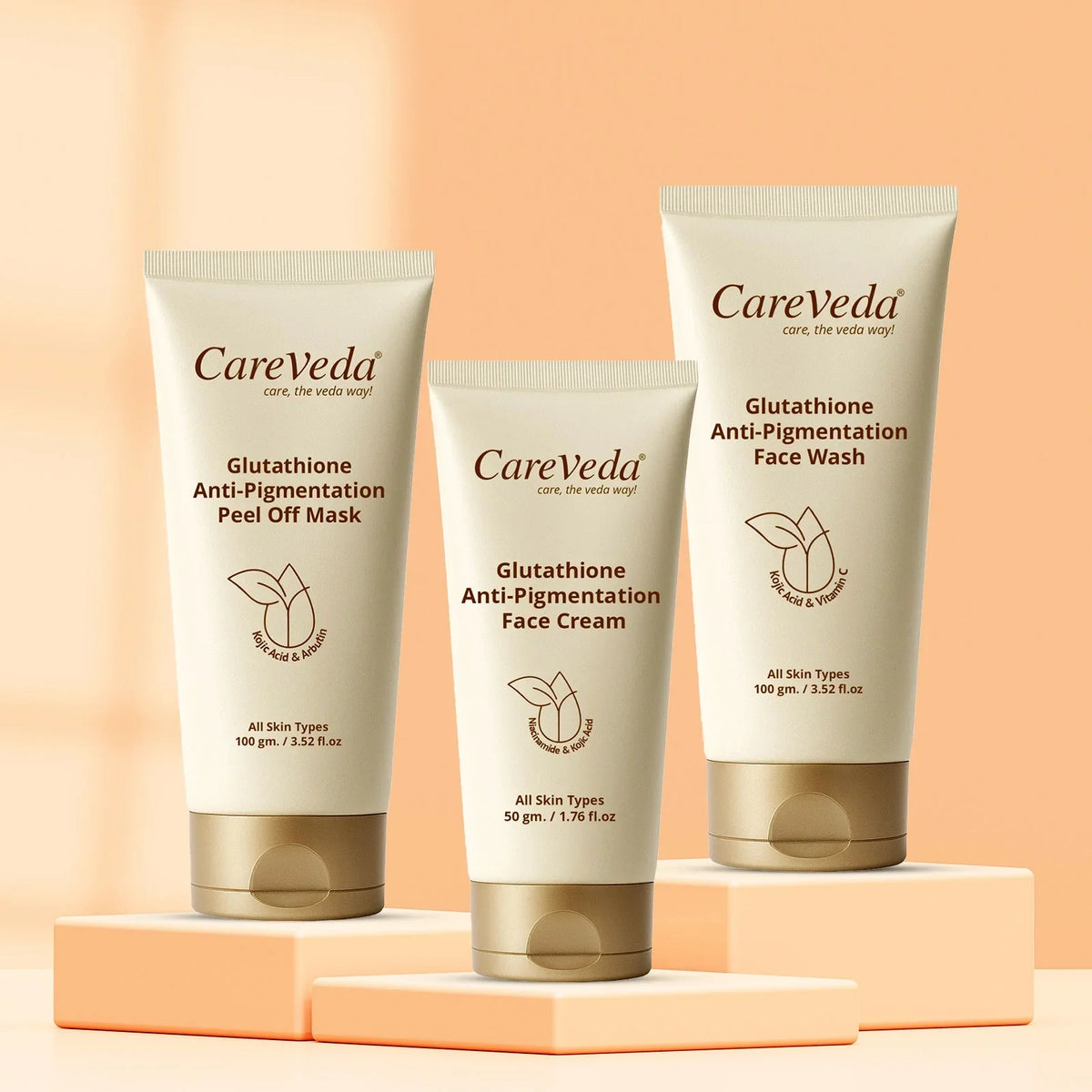 Image 2 of CareVeda Glutathione Skin Care Set of 3 | Face Cream & Face Wash, Peel off Mask for Bright, Even-Toned Skin | Anti-Pigmentation & Glow Boost | For Men & Women