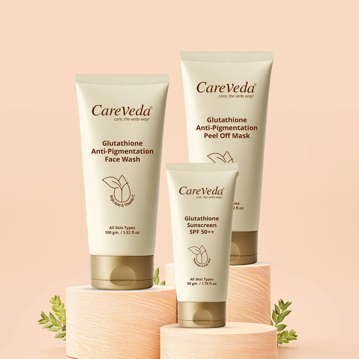 Image 2 of CareVeda Glutathione Skin Care Set of 3 | Face Wash & Peel off Mask, Sunscreen for Bright, Even-Toned Skin | Anti-Pigmentation & Glow Boost | For Men & Women