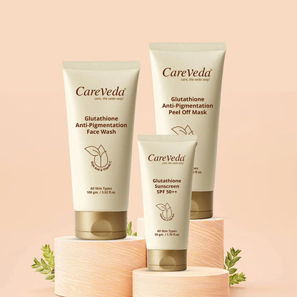 Image 2 of CareVeda Glutathione Skin Care Set of 3 | Face Wash & Peel off Mask, Sunscreen for Bright, Even-Toned Skin | Anti-Pigmentation & Glow Boost | For Men & Women